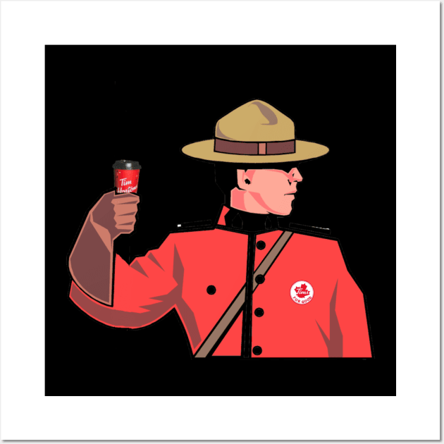 Mountie on a Timmies Run Wall Art by Notfit2wear